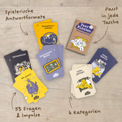 Paarzeit PaarMinuten Bettgeflüster Anwendung – 6 Kategorien 53 Fragen passen in jede Tasche und haben spielerische Antwortformate