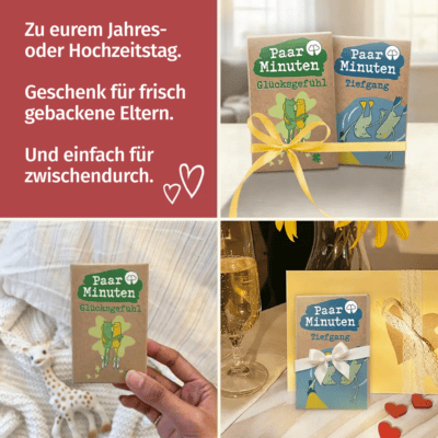 Paarzeit PaarMinuten Doppelpack Glücksgefühl und Tiefgang Geschenk Eltern – Mit Liebe zu eurem Jahrestag oder Hochzeitstag, als Geschenk für frisch gebackene Eltern, oder einfach für zwischendurch.