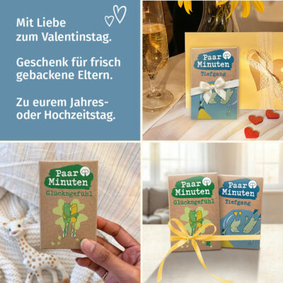 Paarzeit PaarMinuten Glücksgefühl und Tiefgang Doppelpack – zwei Kartensets mit Schleife als perfektes Valentinstags-Geschenk für Paare