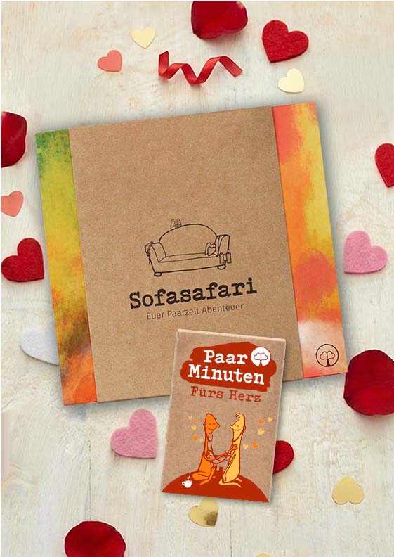 Paarzeit Sofasafari und Fürs Herz mit fünf Etappen zum Erkunden und Entdecken als Paar. Kartenset auswählbar.